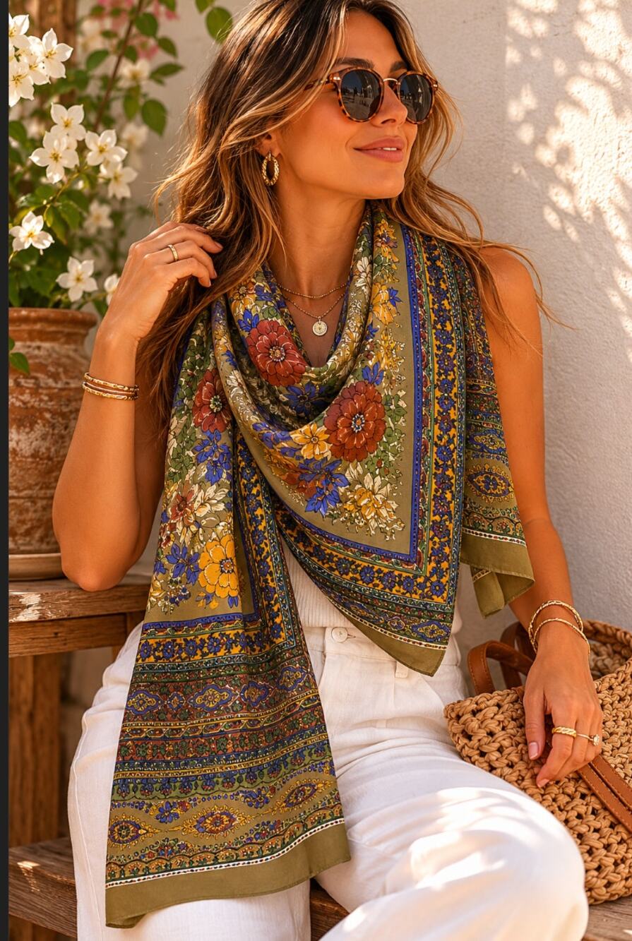 VTGE Cynthia Howie Scarf Floral Bohemian Western Cowgirl Accessories Retro 33x33